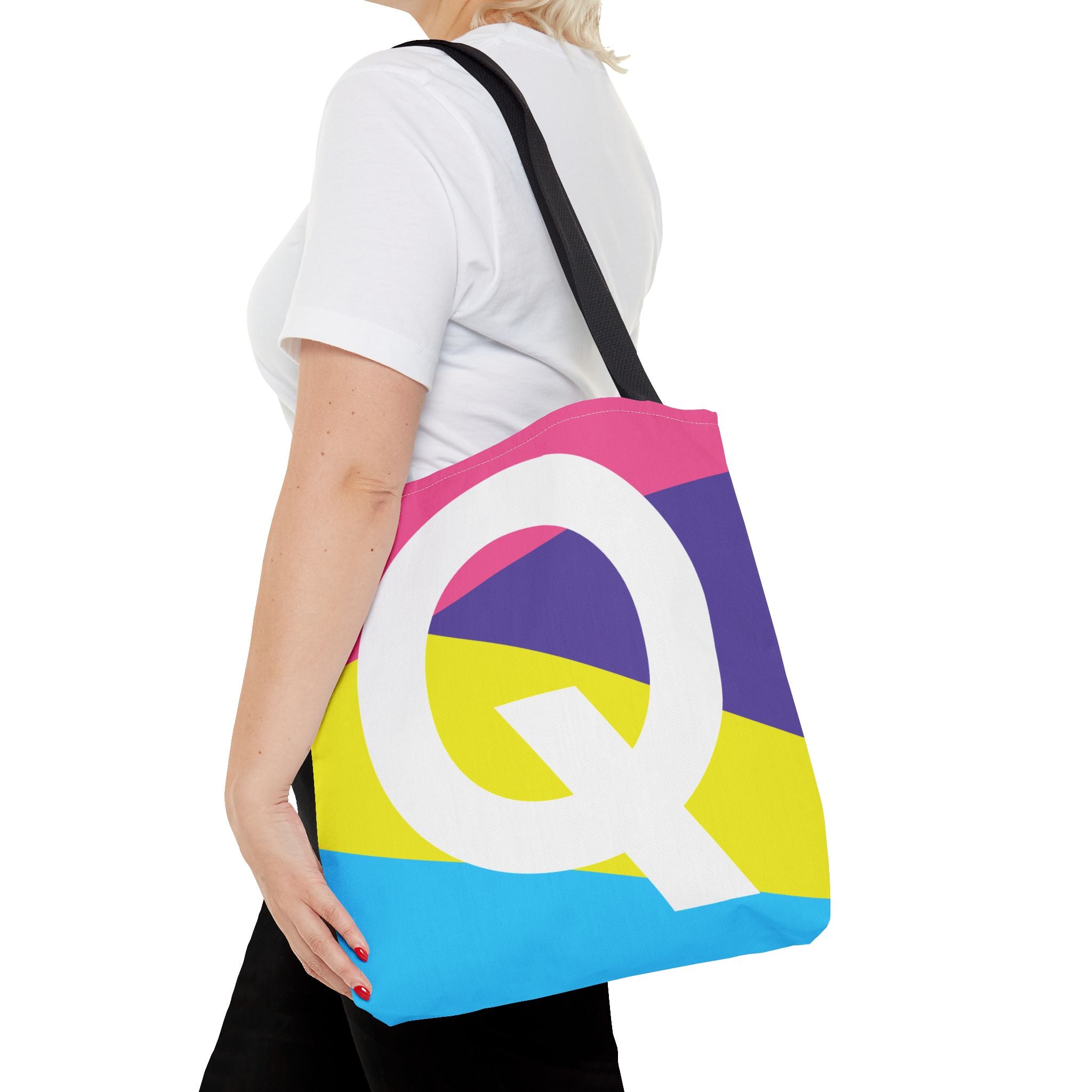 Monogram 'Q' Colorblock Tote Bag — Personalized Initial Q Shoulder Tote
