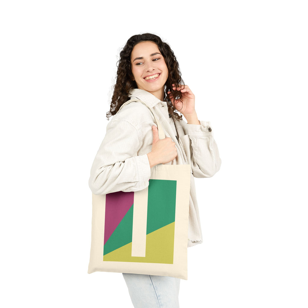 Initial I Colorblock Canvas Tote Bag — Monogram Letter I Reusable Grocery Tote