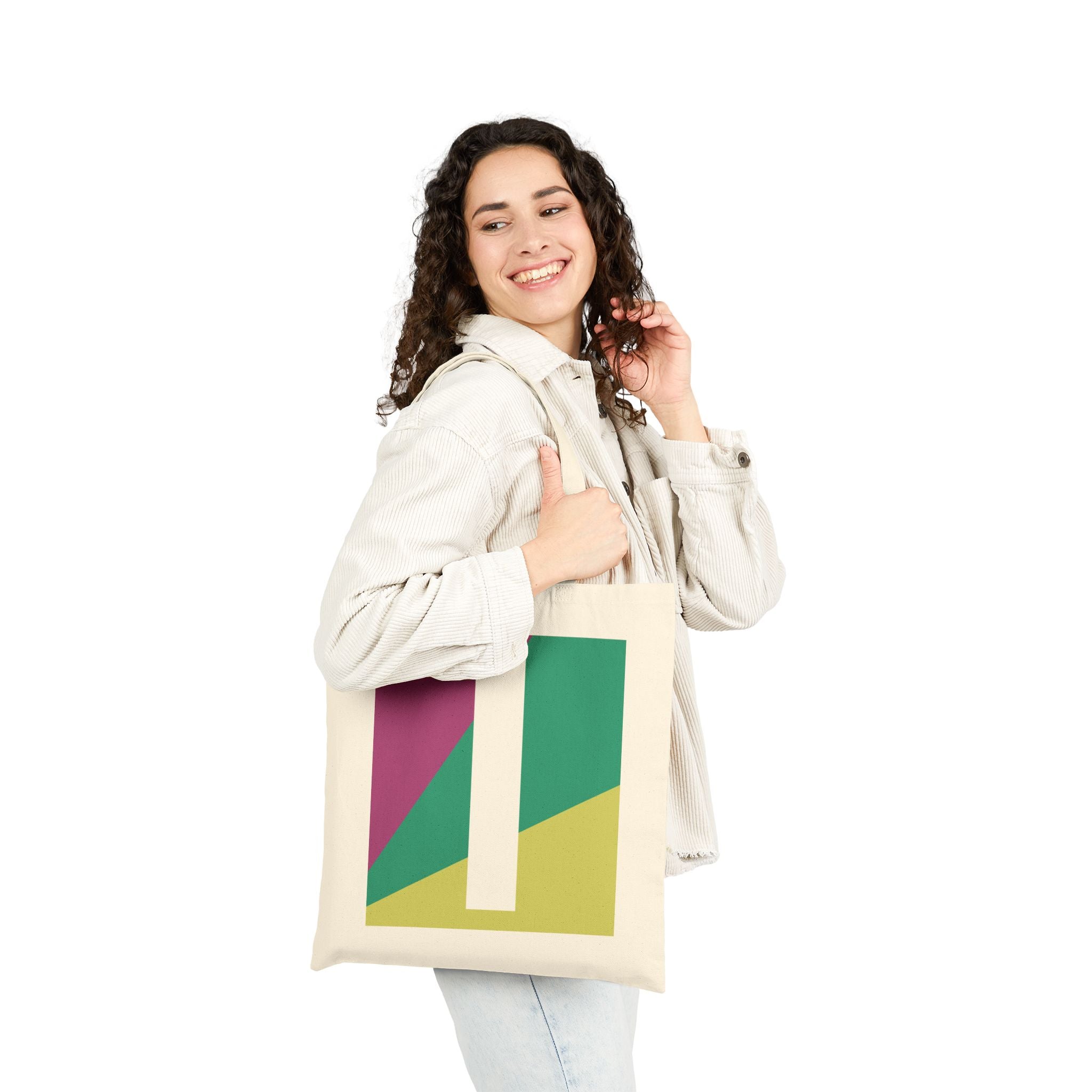 Initial I Colorblock Canvas Tote Bag — Monogram Letter I Reusable Grocery Tote