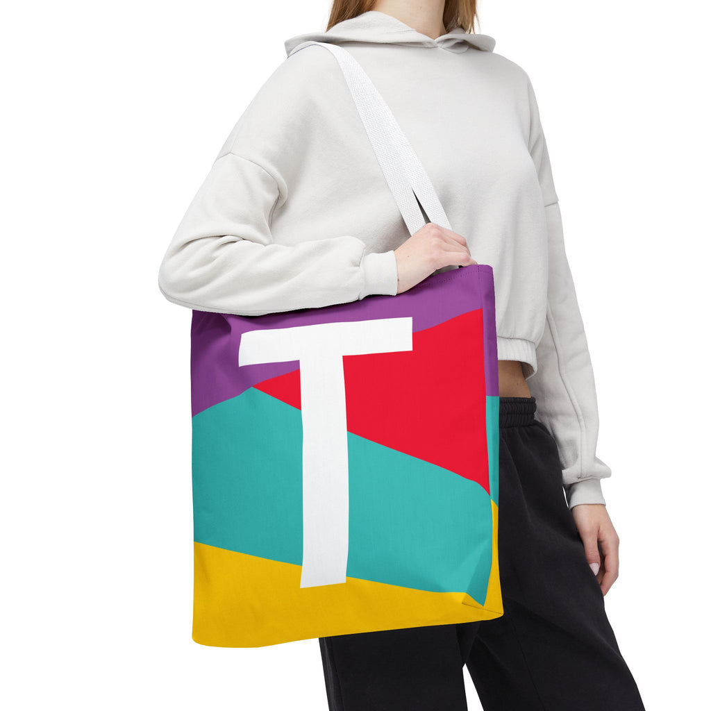 Monogram 'T' Colorblock Tote Bag — Personalized Initial T Shoulder Tote
