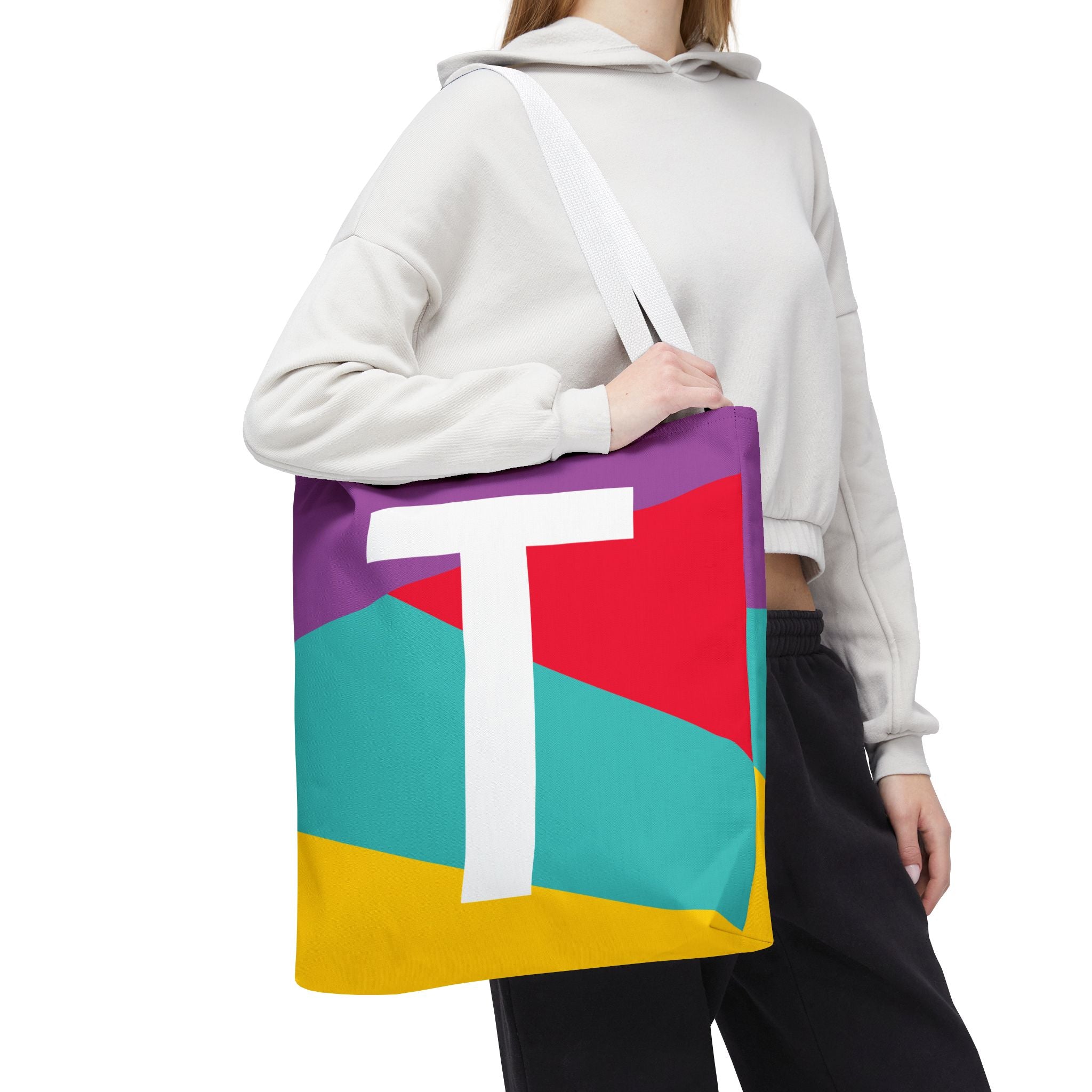 Monogram 'T' Colorblock Tote Bag — Personalized Initial T Shoulder Tote