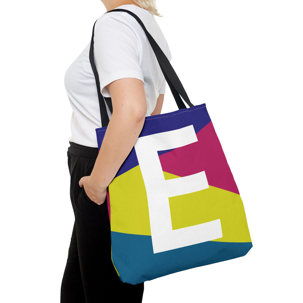 Monogram 'E' Colorblock Tote Bag — Personalized Initial E Shoulder Tote