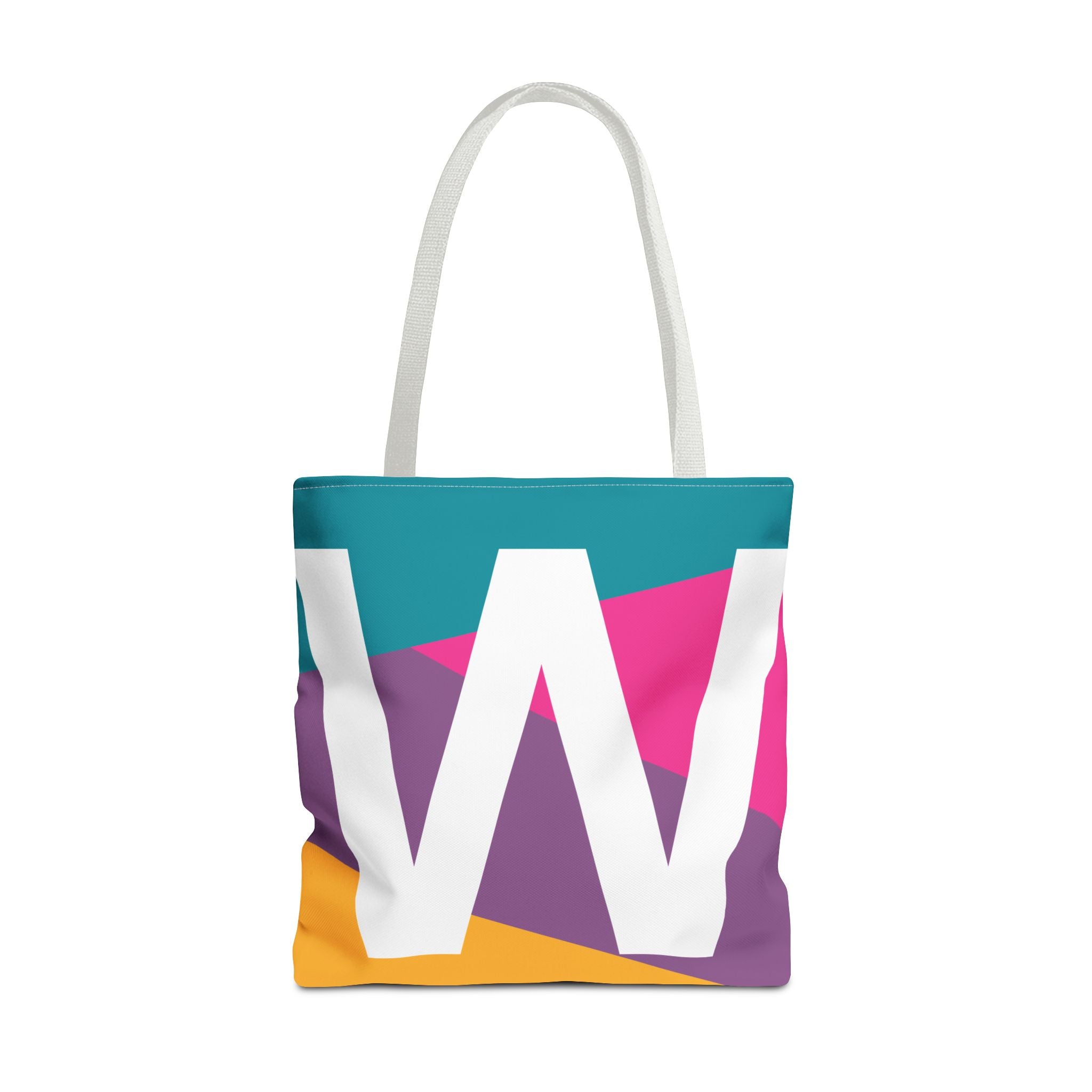 Monogram 'W' Colorblock Tote Bag — Personalized Initial W Shoulder Tote
