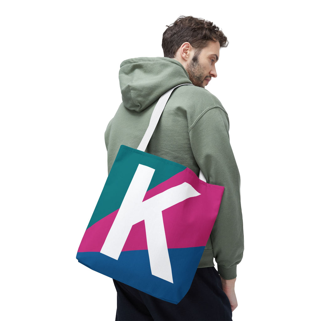 Monogram 'K' Colorblock Tote Bag — Personalized Initial K Shoulder Tote