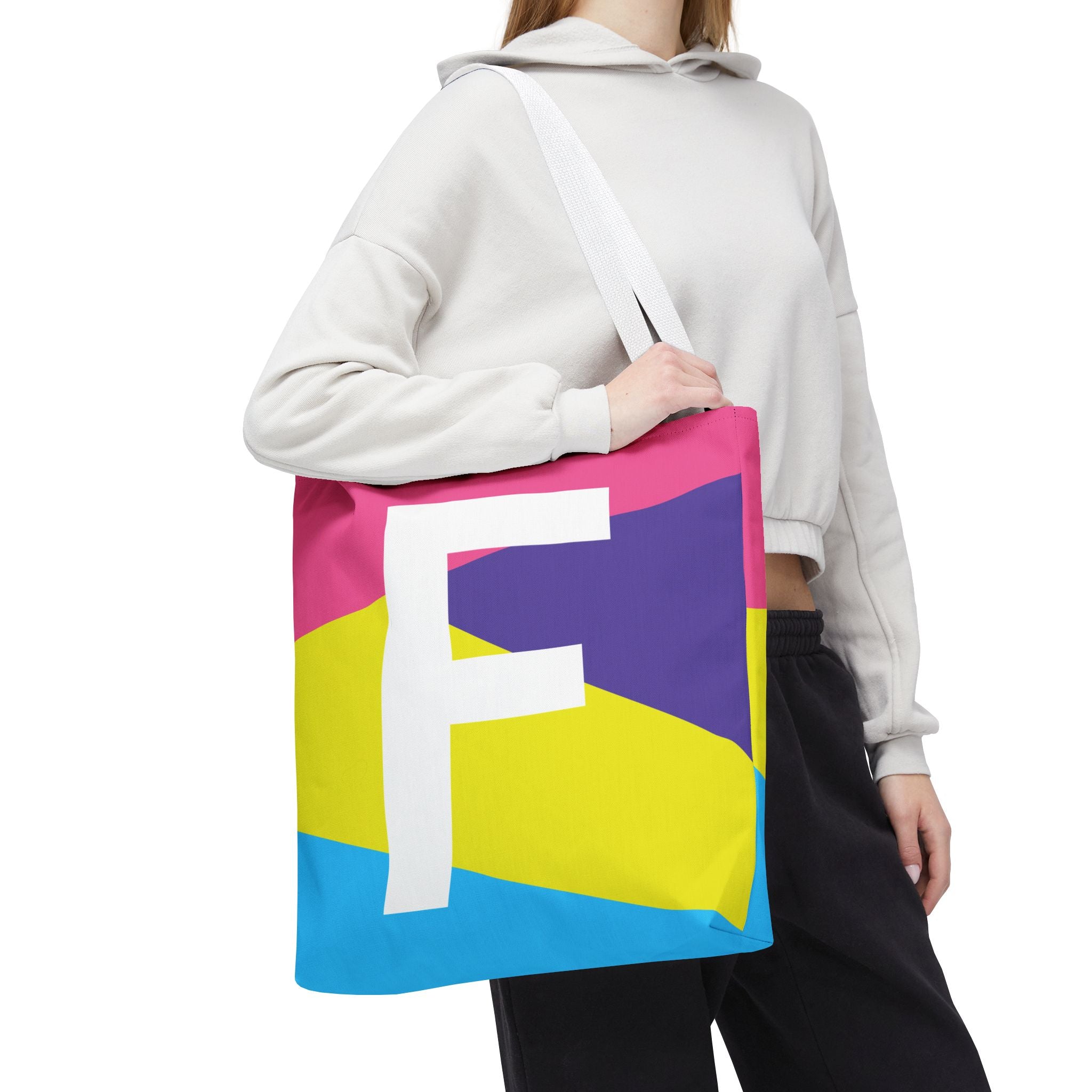 Monogram 'F' Colorblock Tote Bag — Personalized Initial F Shoulder Tote