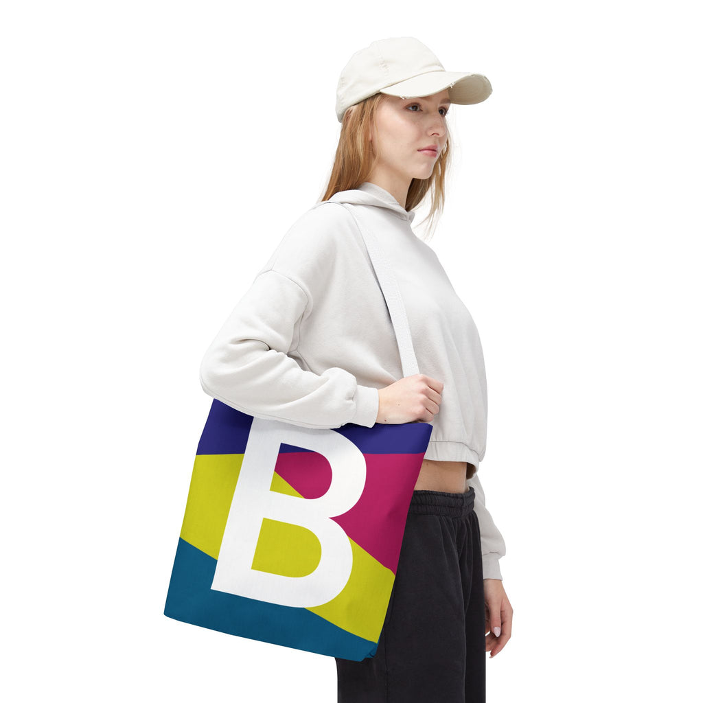 Monogram 'B' Colorblock Tote Bag — Personalized Initial B Shoulder Tote
