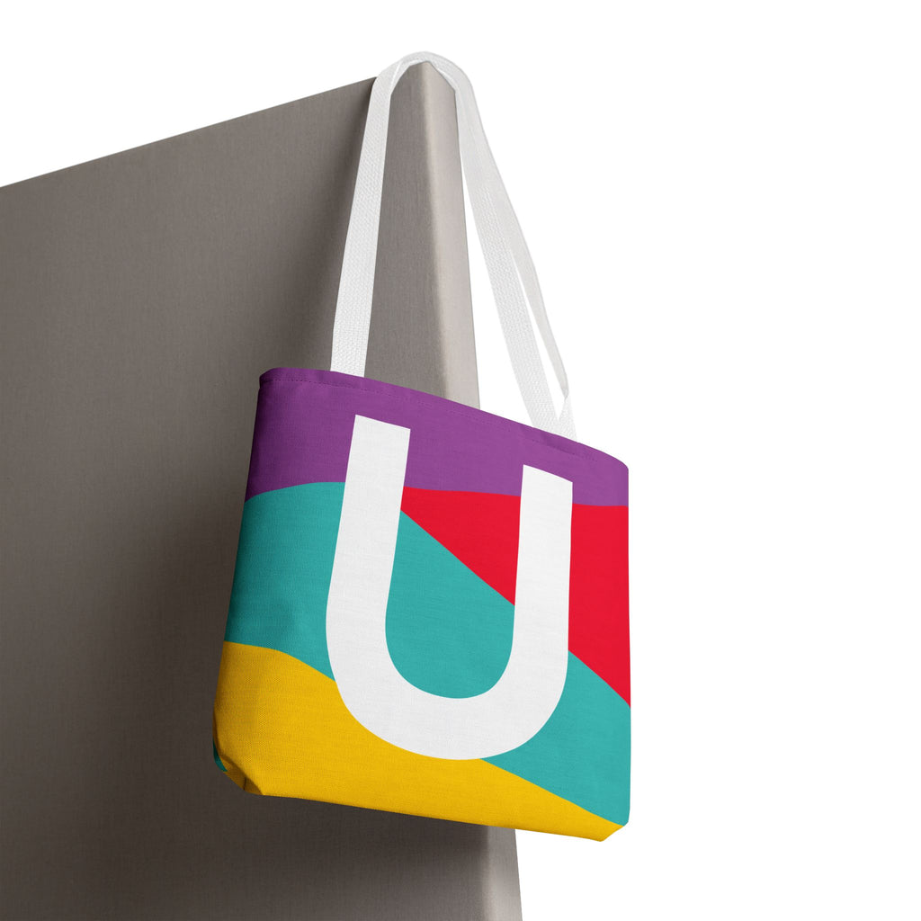 Monogram 'U' Colorblock Tote Bag — Personalized Initial U Shoulder Tote