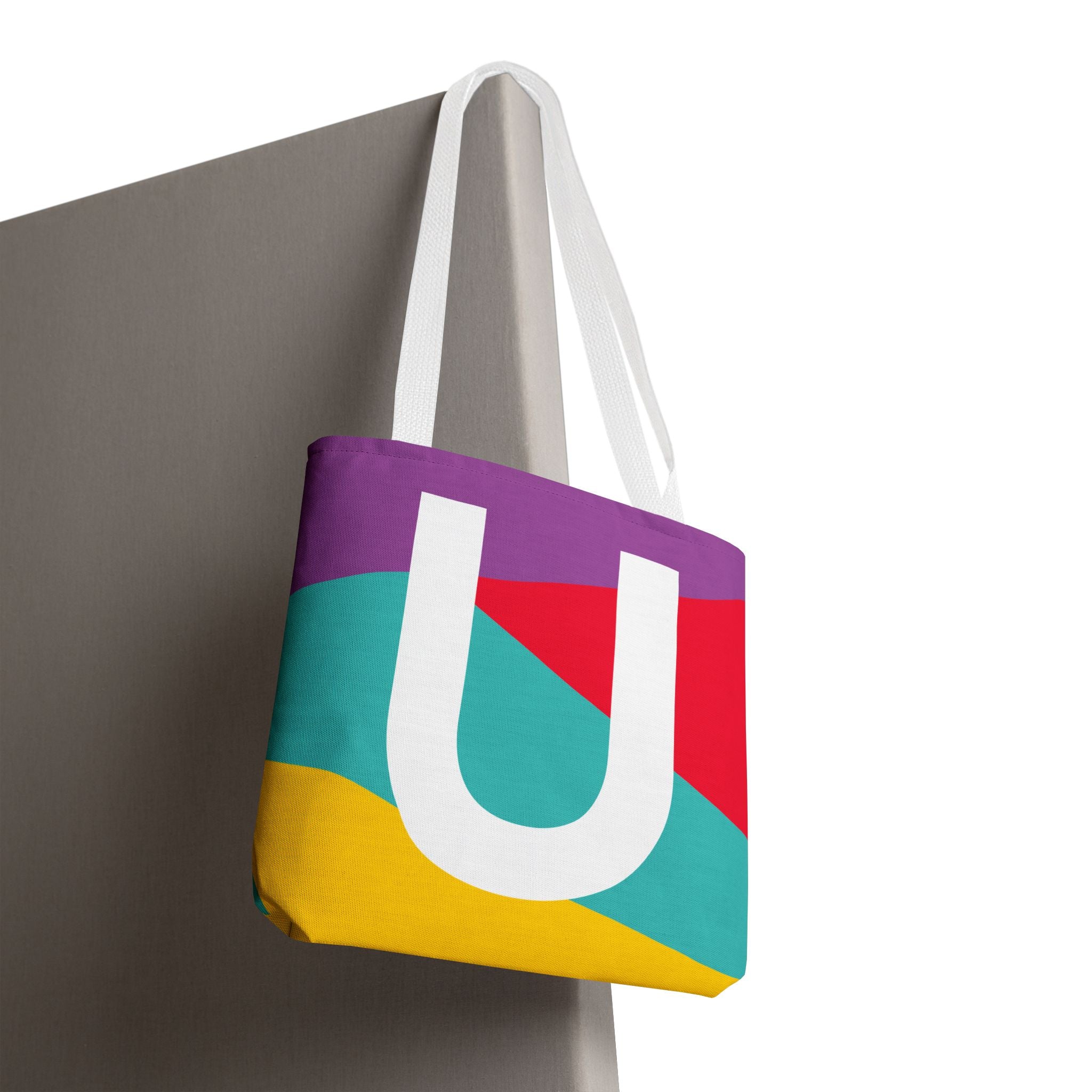 Monogram 'U' Colorblock Tote Bag — Personalized Initial U Shoulder Tote