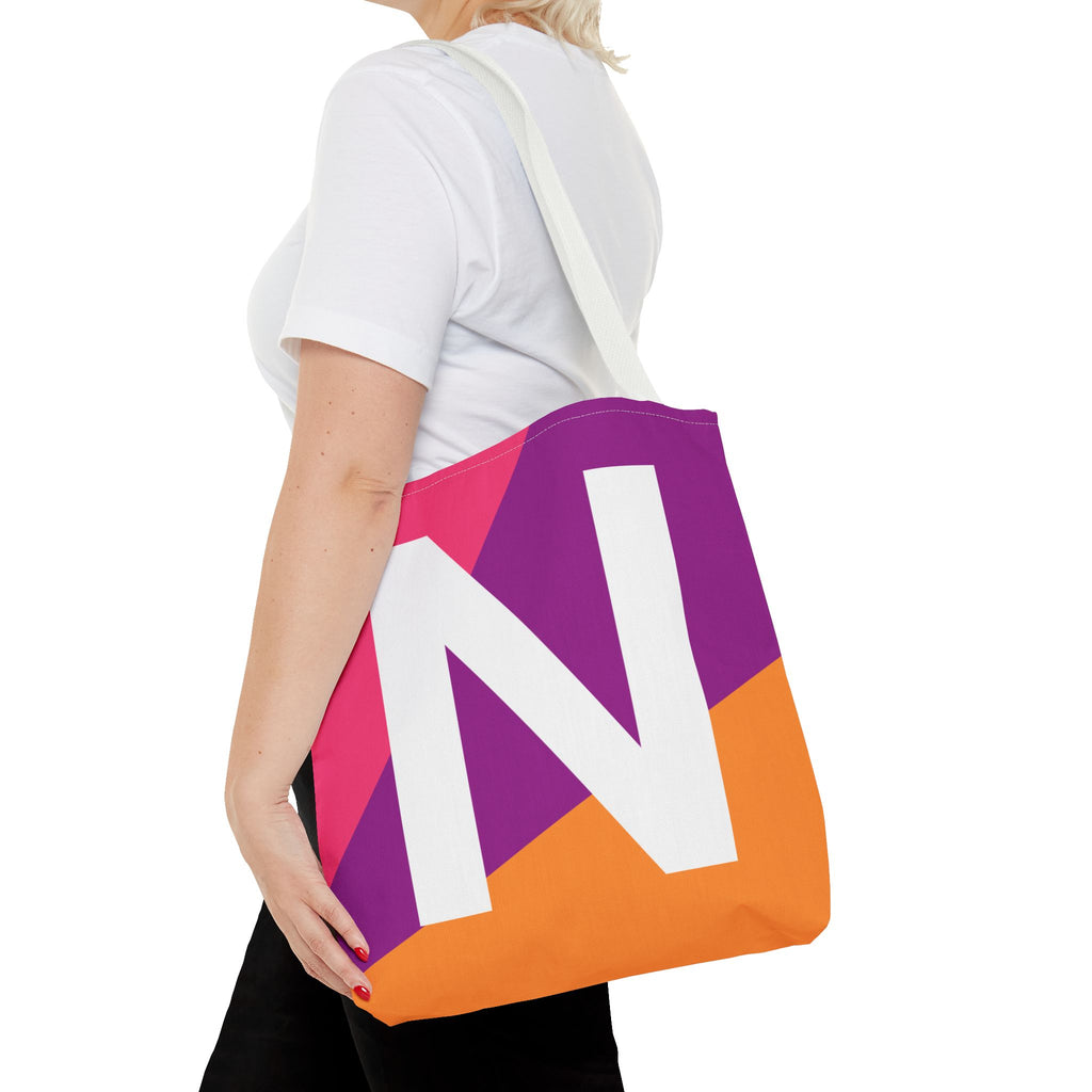 Monogram 'N' Colorblock Tote Bag — Personalized Initial N Shoulder Tote