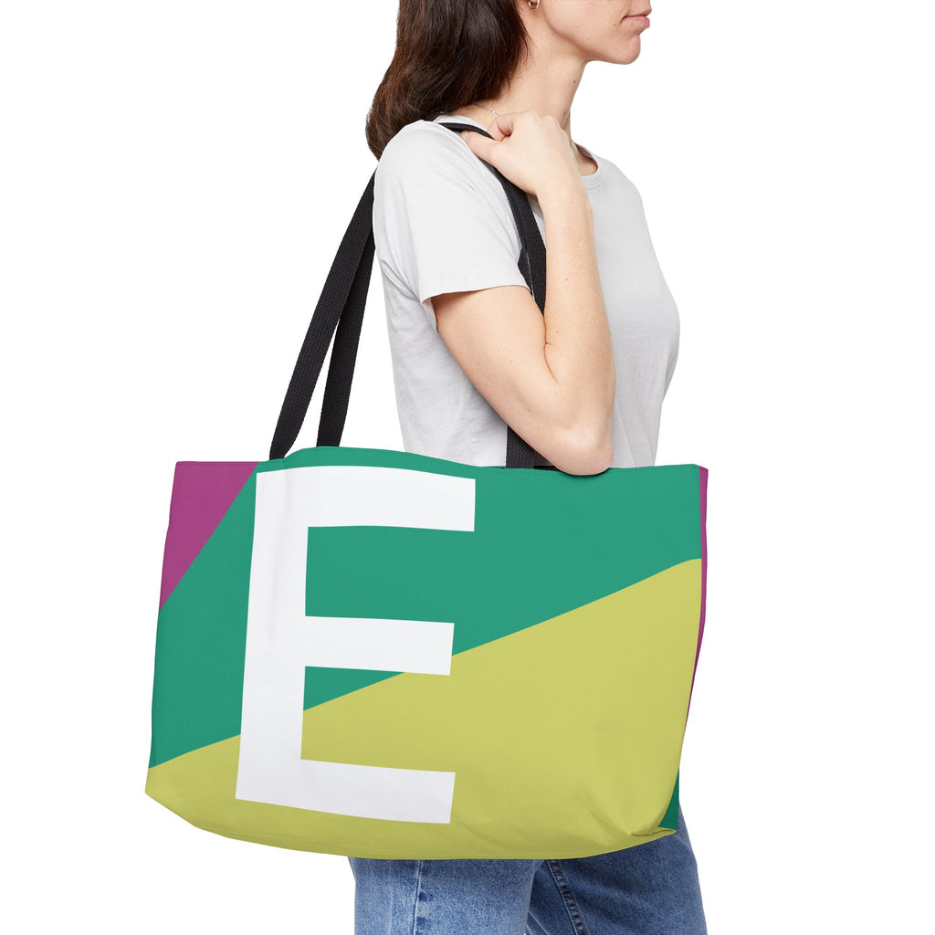 Personalized 'E' Colorblock Tote Bag — Monogram Weekender Tote