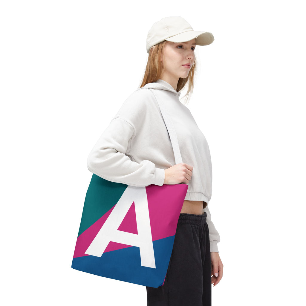 Monogram 'A' Colorblock Tote Bag — Personalized Initial A Shoulder Tote