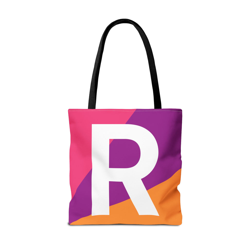 Monogram 'R' Colorblock Tote Bag — Personalized Initial R Shoulder Tote