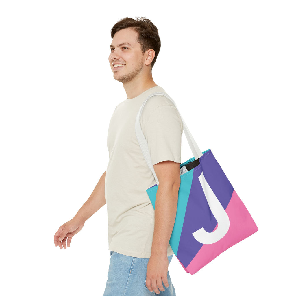 Monogram 'J' Colorblock Tote Bag — Personalized Initial J Shoulder Tote