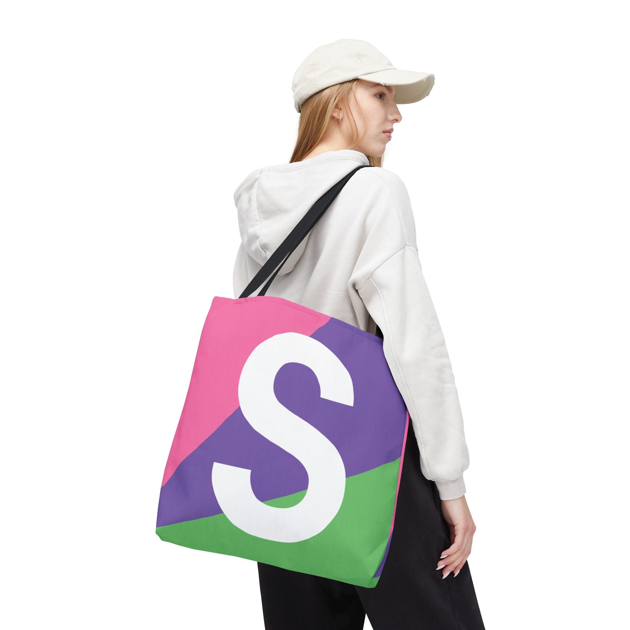 Monogram 'S' Colorblock Tote Bag — Personalized Initial S Shoulder Tote