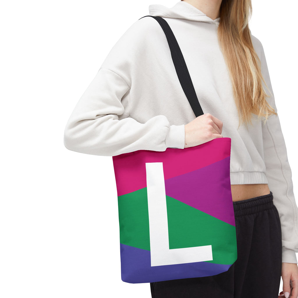 Monogram 'L' Colorblock Tote Bag — Personalized Initial L Shoulder Tote