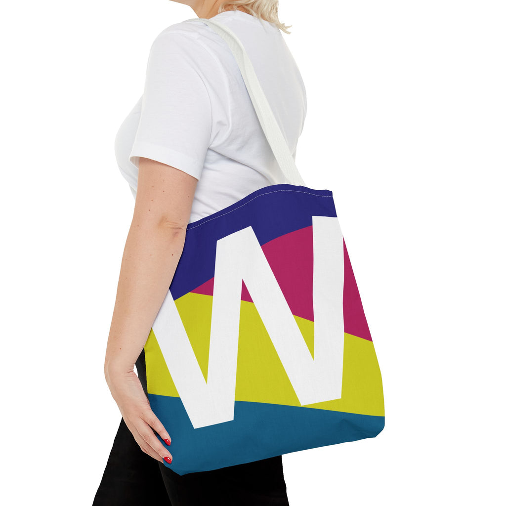 Monogram 'W' Colorblock Tote Bag — Personalized Initial W Shoulder Tote