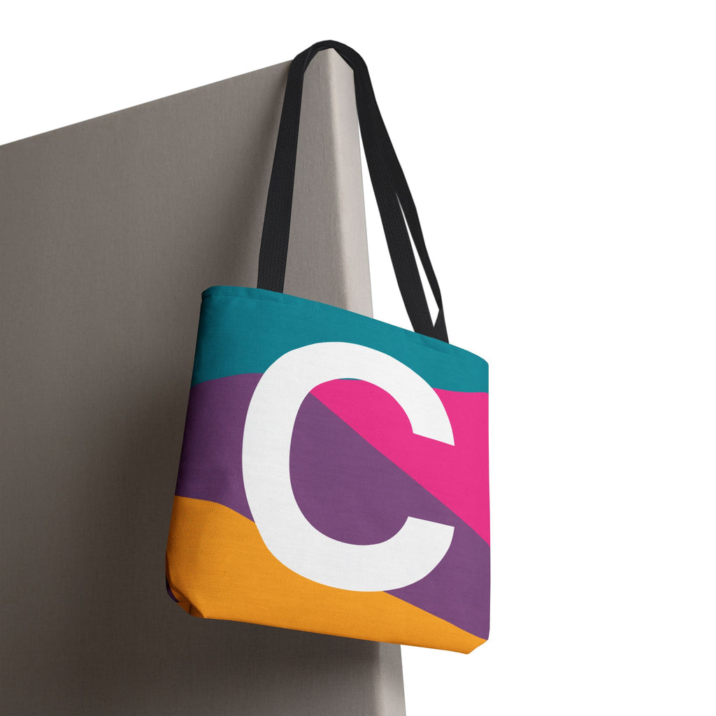 Monogram 'C' Colorblock Tote Bag — Personalized Initial C Shoulder Tote