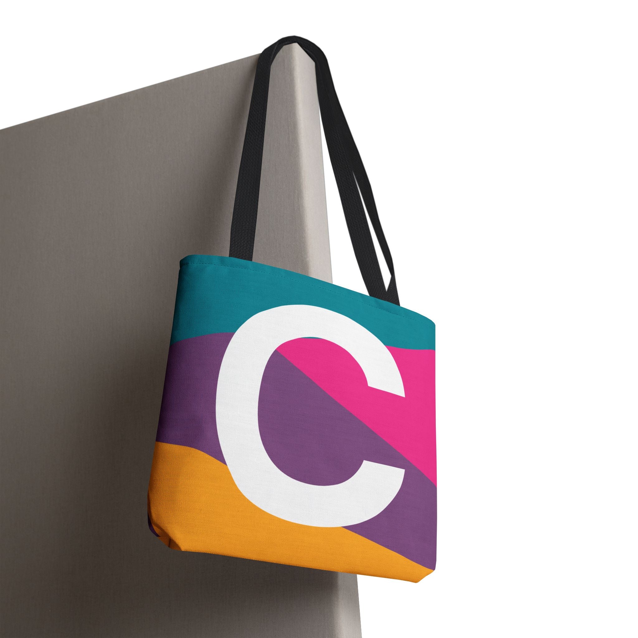 Monogram 'C' Colorblock Tote Bag — Personalized Initial C Shoulder Tote