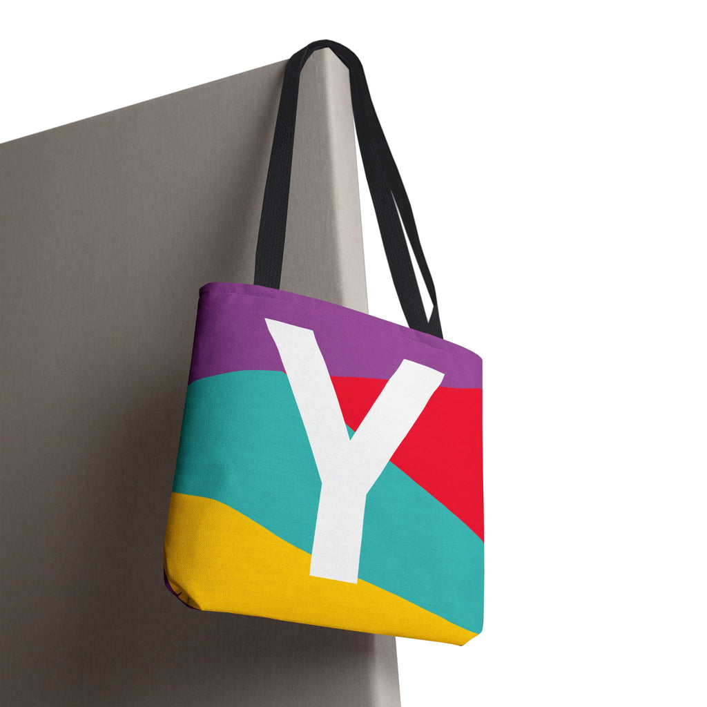 Monogram 'Y' Colorblock Tote Bag — Personalized Initial Y Shoulder Tote