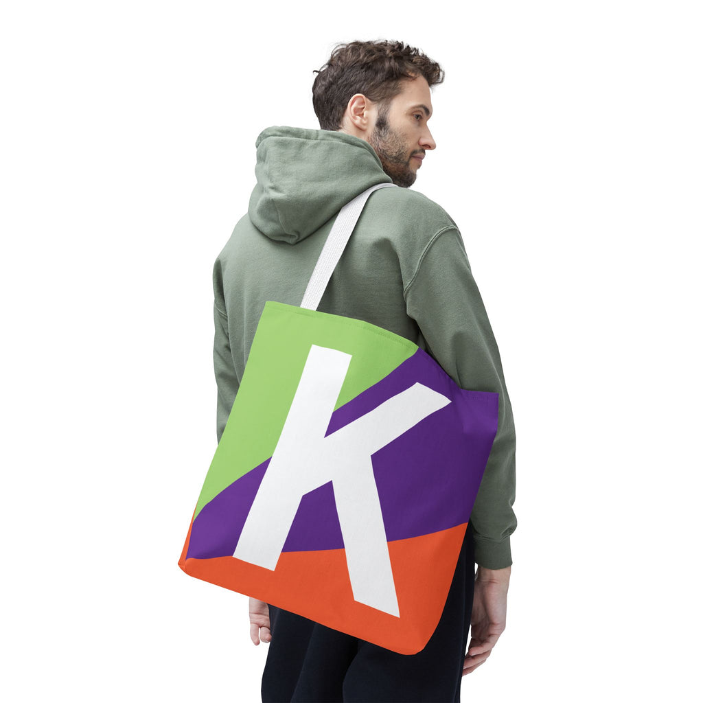 Monogram 'K' Colorblock Tote Bag — Personalized Initial K Shoulder Tote