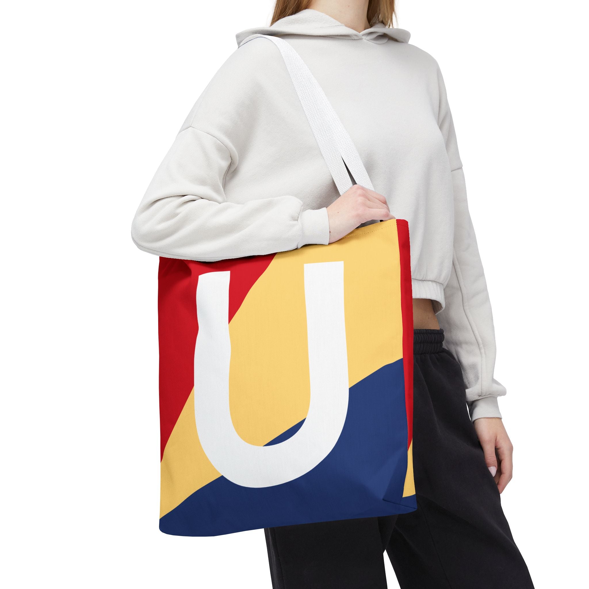 Monogram 'U' Colorblock Tote Bag — Personalized Initial U Shoulder Tote