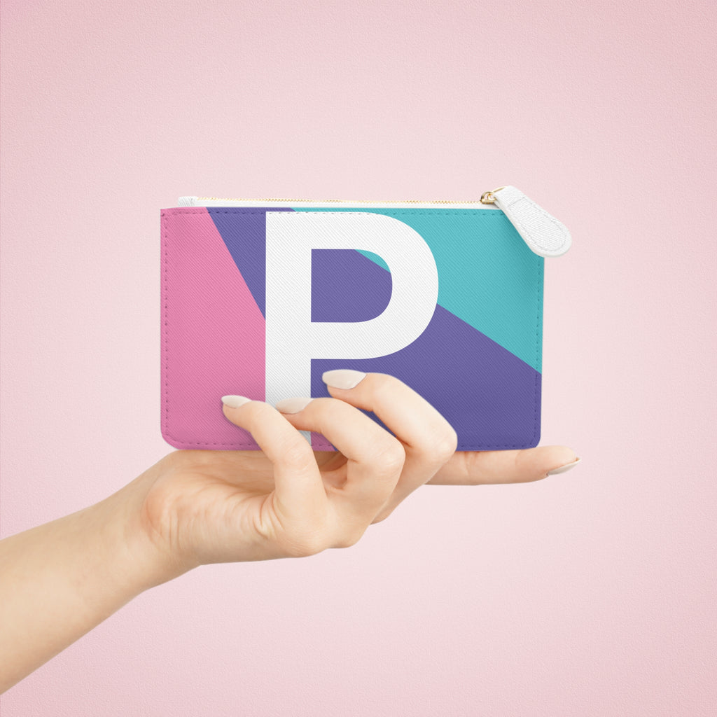 Initial P Mini Clutch — Colorblock Monogram Wristlet Wallet