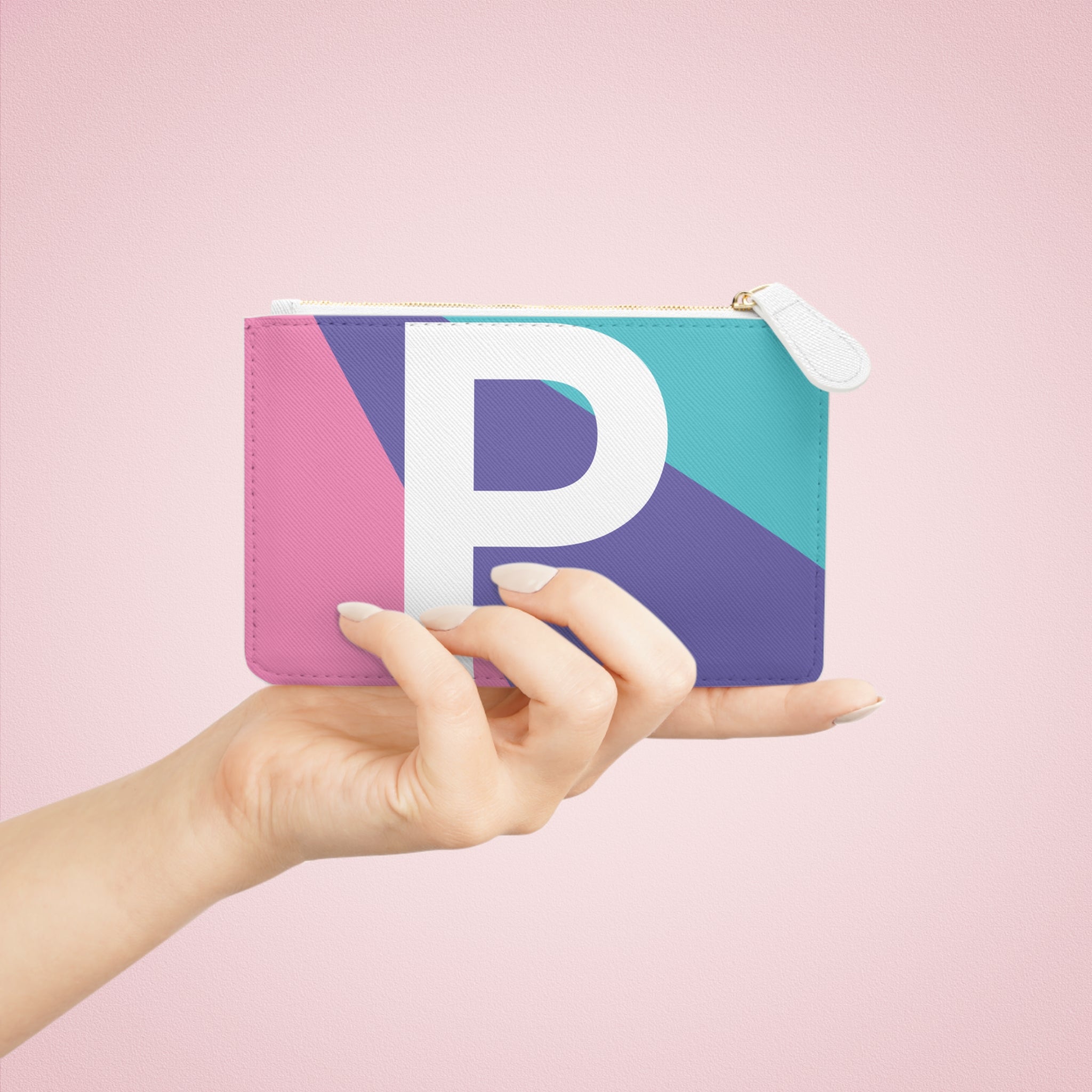 Initial P Mini Clutch — Colorblock Monogram Wristlet Wallet