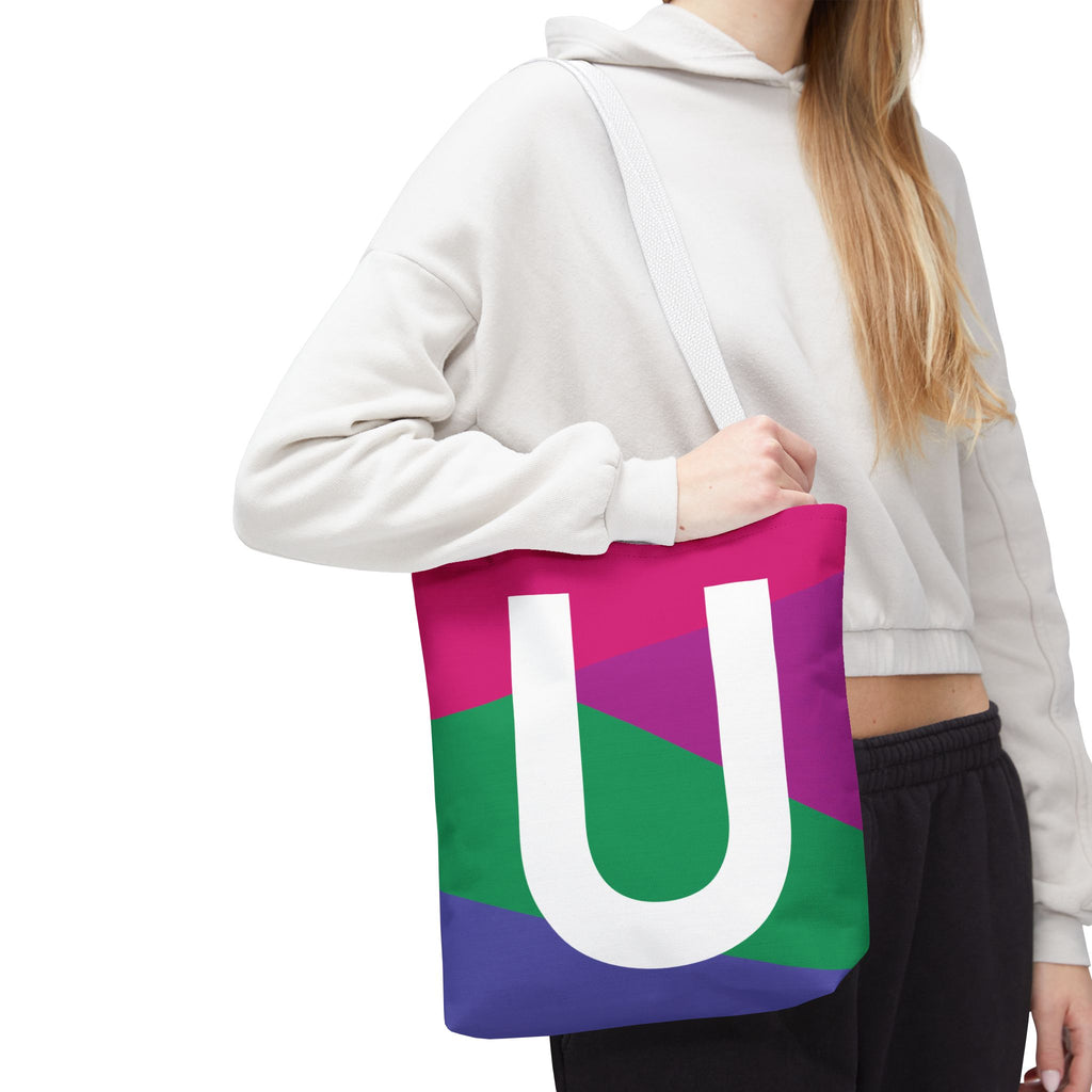 Monogram 'U' Colorblock Tote Bag — Personalized Initial U Shoulder Tote