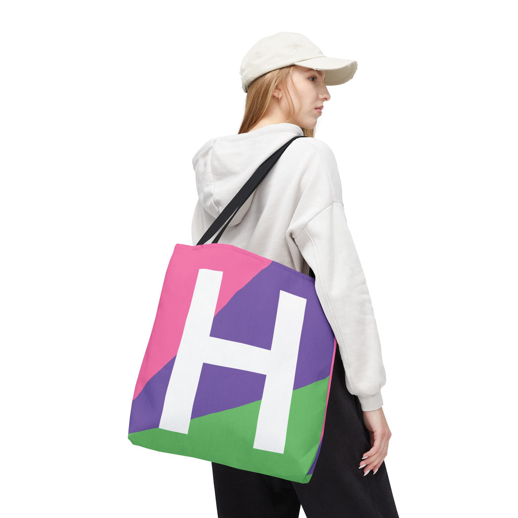 Monogram 'H' Colorblock Tote Bag — Personalized Initial H Shoulder Tote