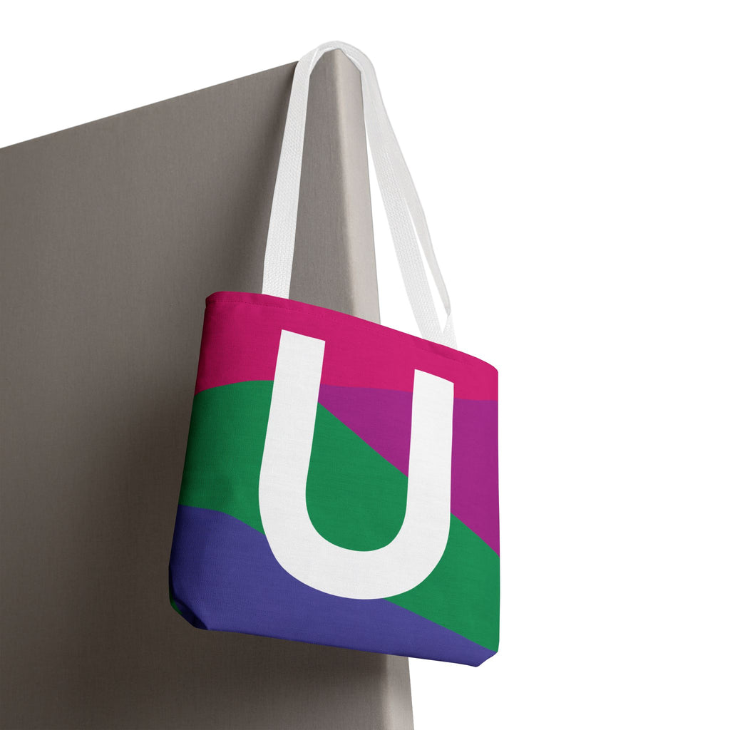 Monogram 'U' Colorblock Tote Bag — Personalized Initial U Shoulder Tote