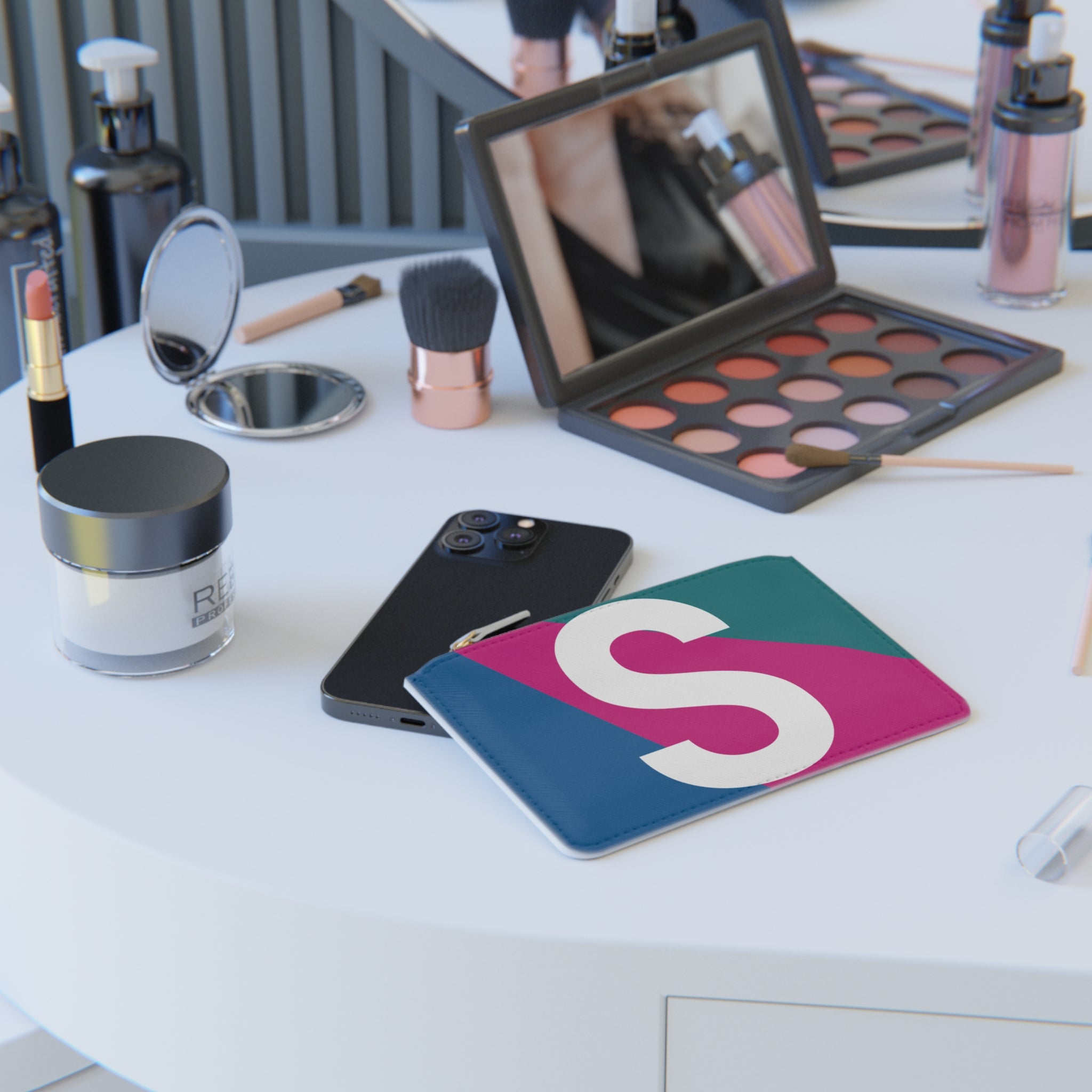 Initial S Mini Clutch — Colorblock Monogram Wristlet Wallet