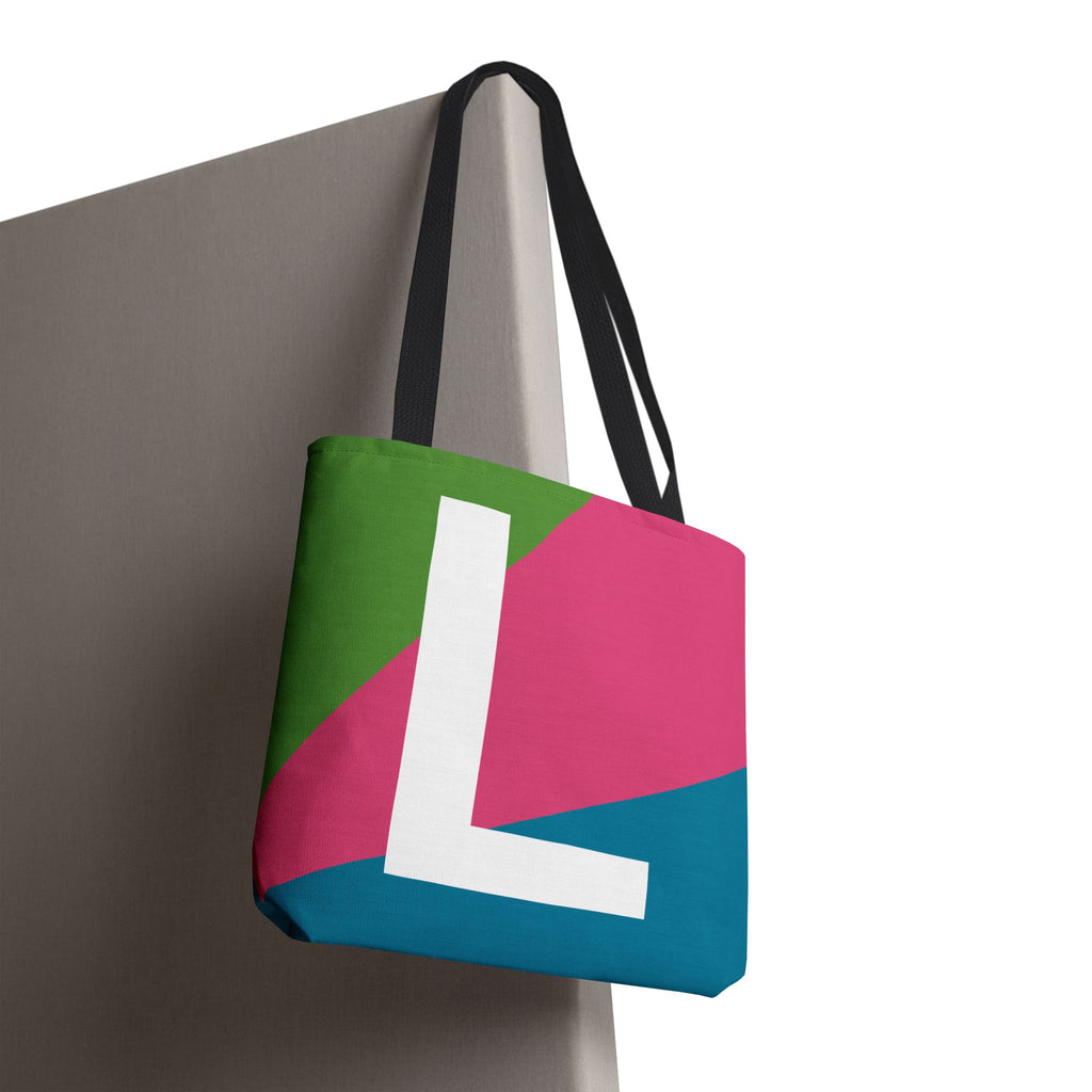 Monogram 'L' Colorblock Tote Bag — Personalized Initial L Shoulder Tote