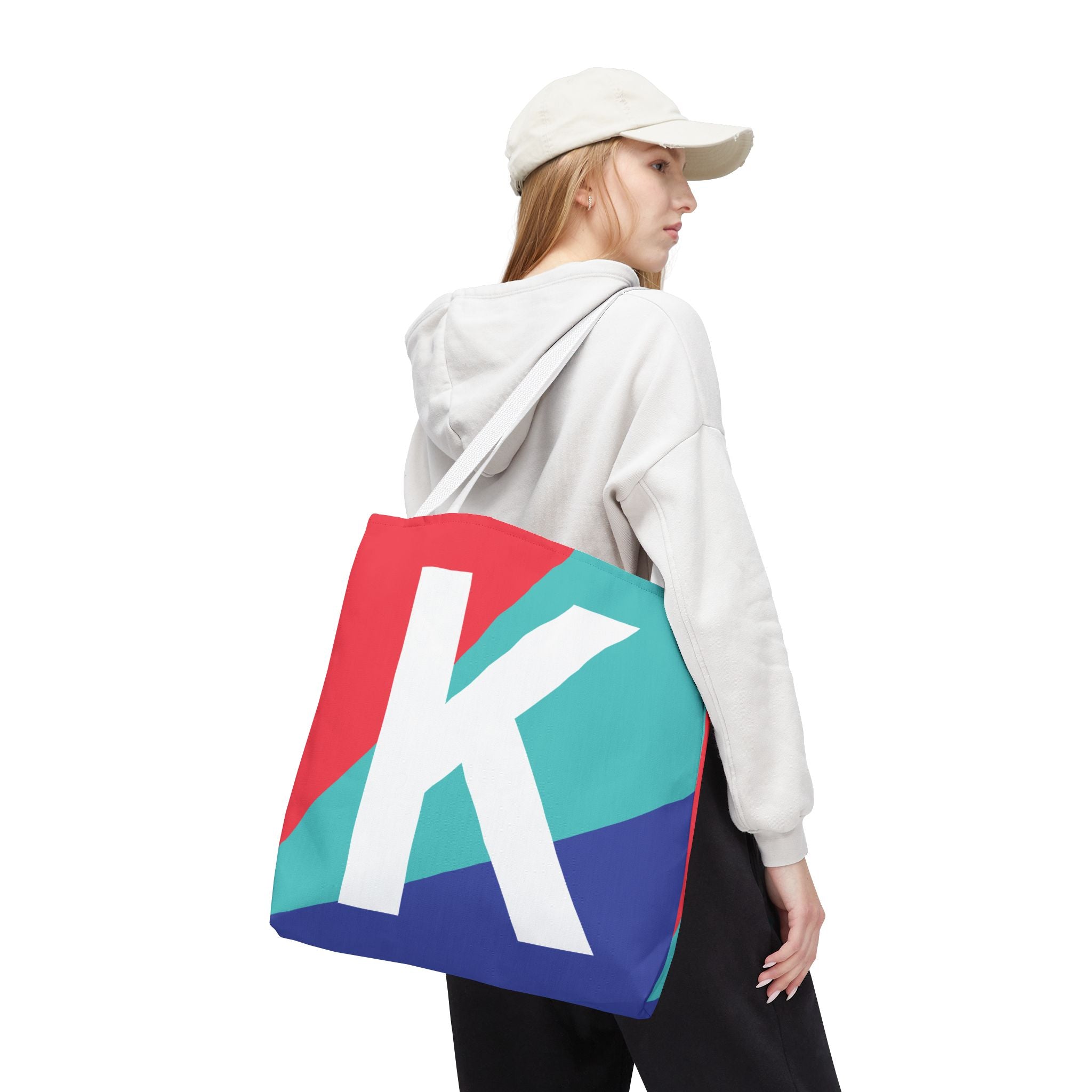 Monogram 'K' Colorblock Tote Bag — Personalized Initial K Shoulder Tote