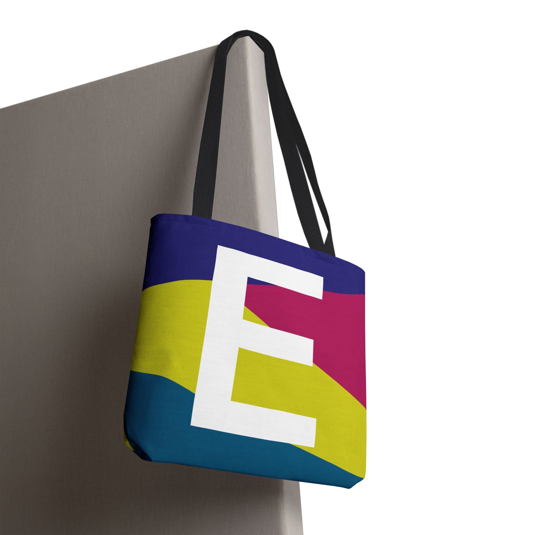 Monogram 'E' Colorblock Tote Bag — Personalized Initial E Shoulder Tote