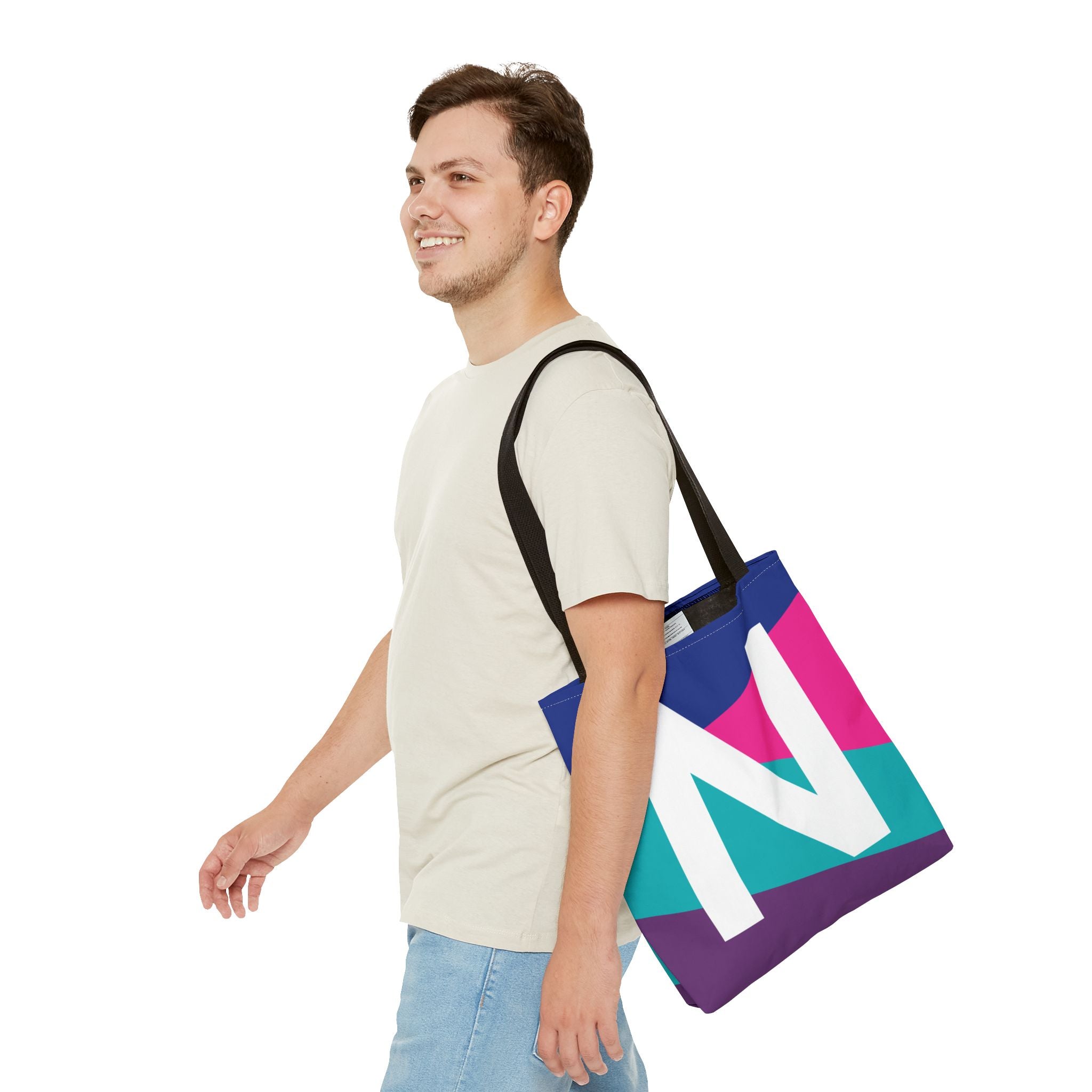 Monogram 'N' Colorblock Tote Bag — Personalized Initial N Shoulder Tote