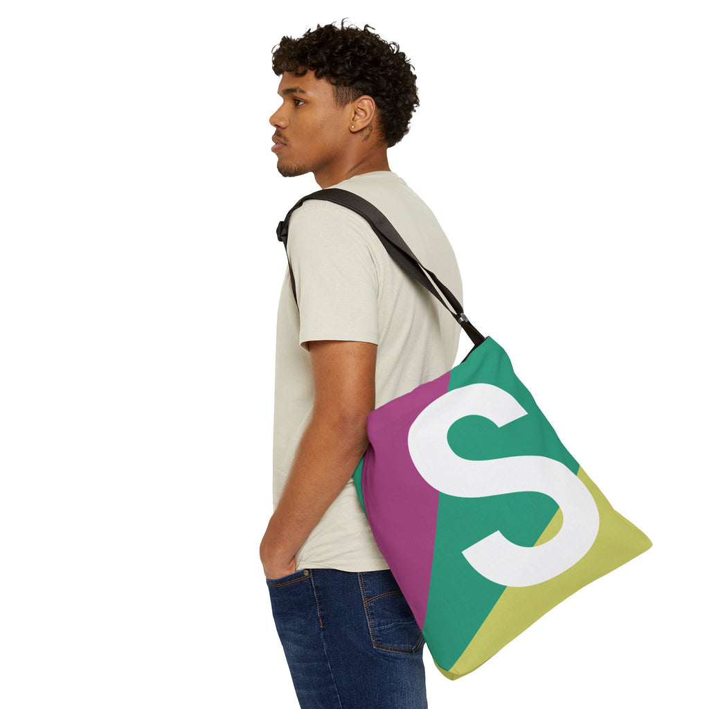 Initial Letter 'S' Colorblock Adjustable Tote Bag — Monogram Alphabet Shoulder Bag