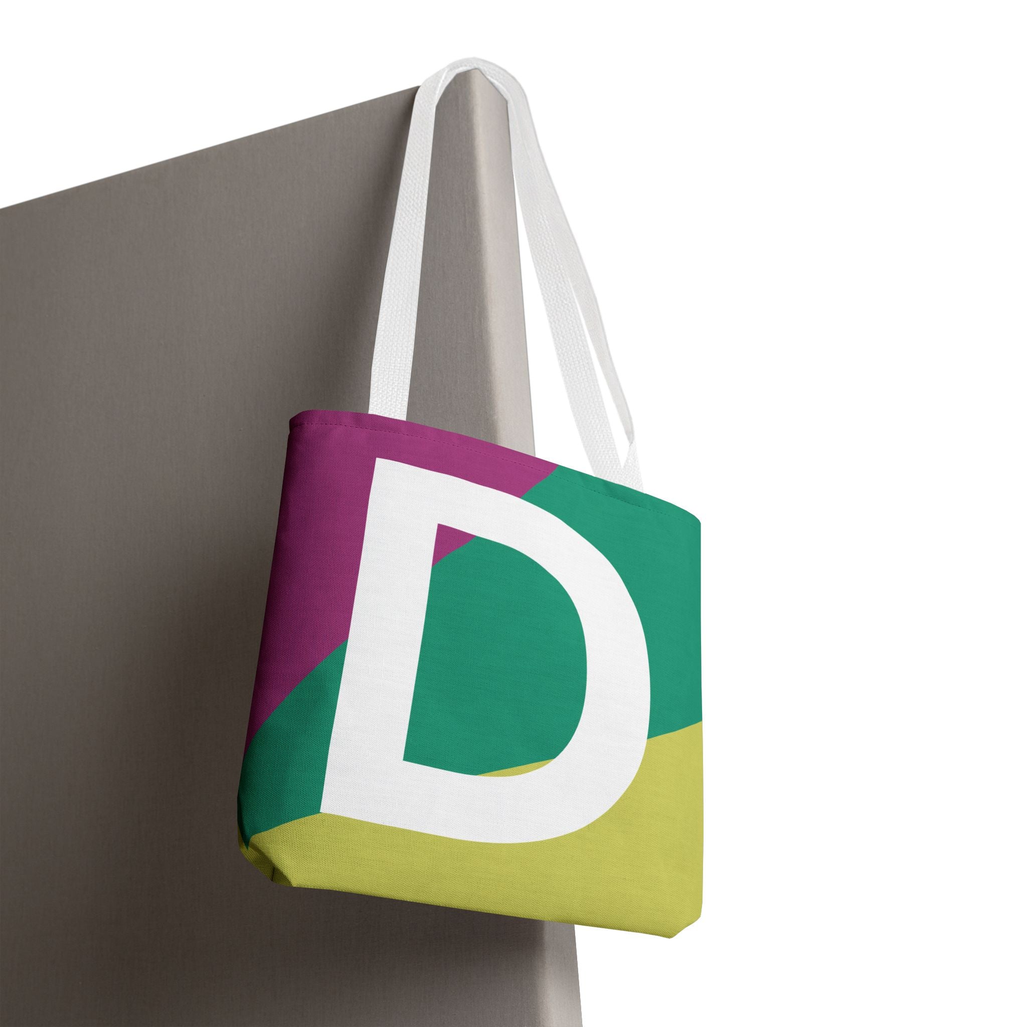 Monogram 'D' Colorblock Tote Bag — Personalized Initial D Shoulder Tote