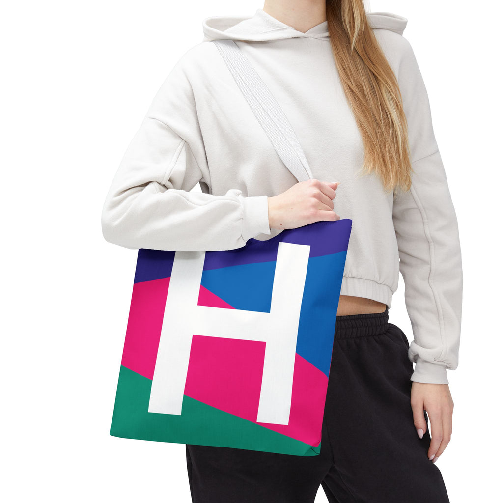 Monogram 'H' Colorblock Tote Bag — Personalized Initial H Shoulder Tote