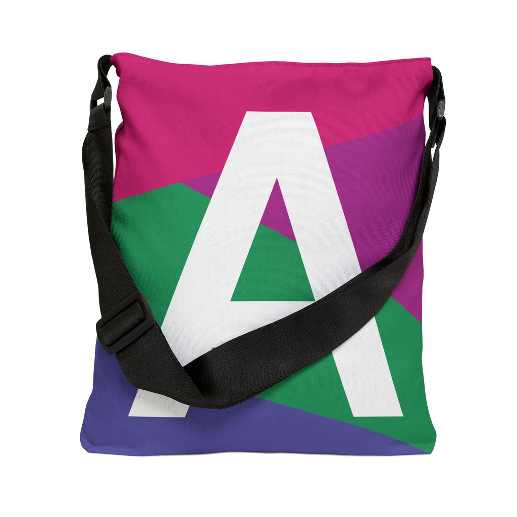 Initial Letter 'A' Colorblock Adjustable Tote Bag — Monogram Alphabet Shoulder Bag