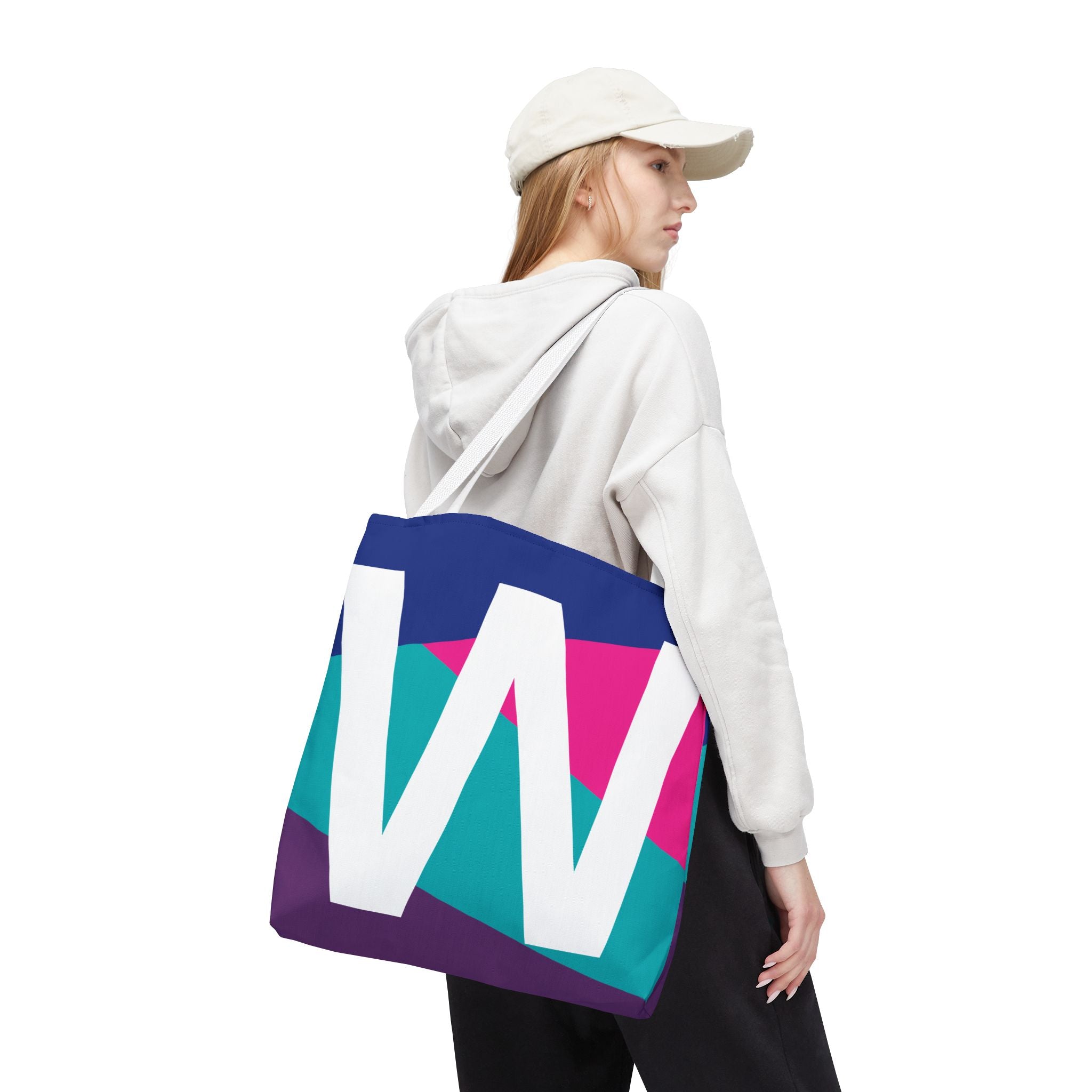 Monogram 'W' Colorblock Tote Bag — Personalized Initial W Shoulder Tote
