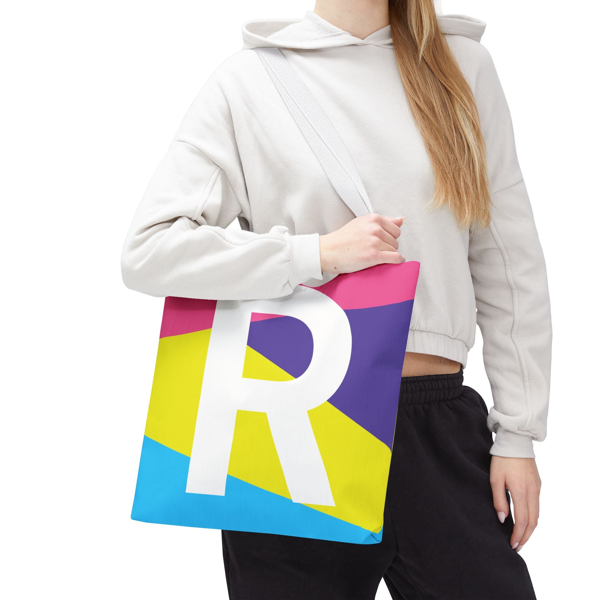 Monogram 'R' Colorblock Tote Bag — Personalized Initial R Shoulder Tote