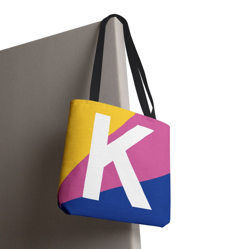 Monogram 'K' Colorblock Tote Bag — Personalized Initial K Shoulder Tote
