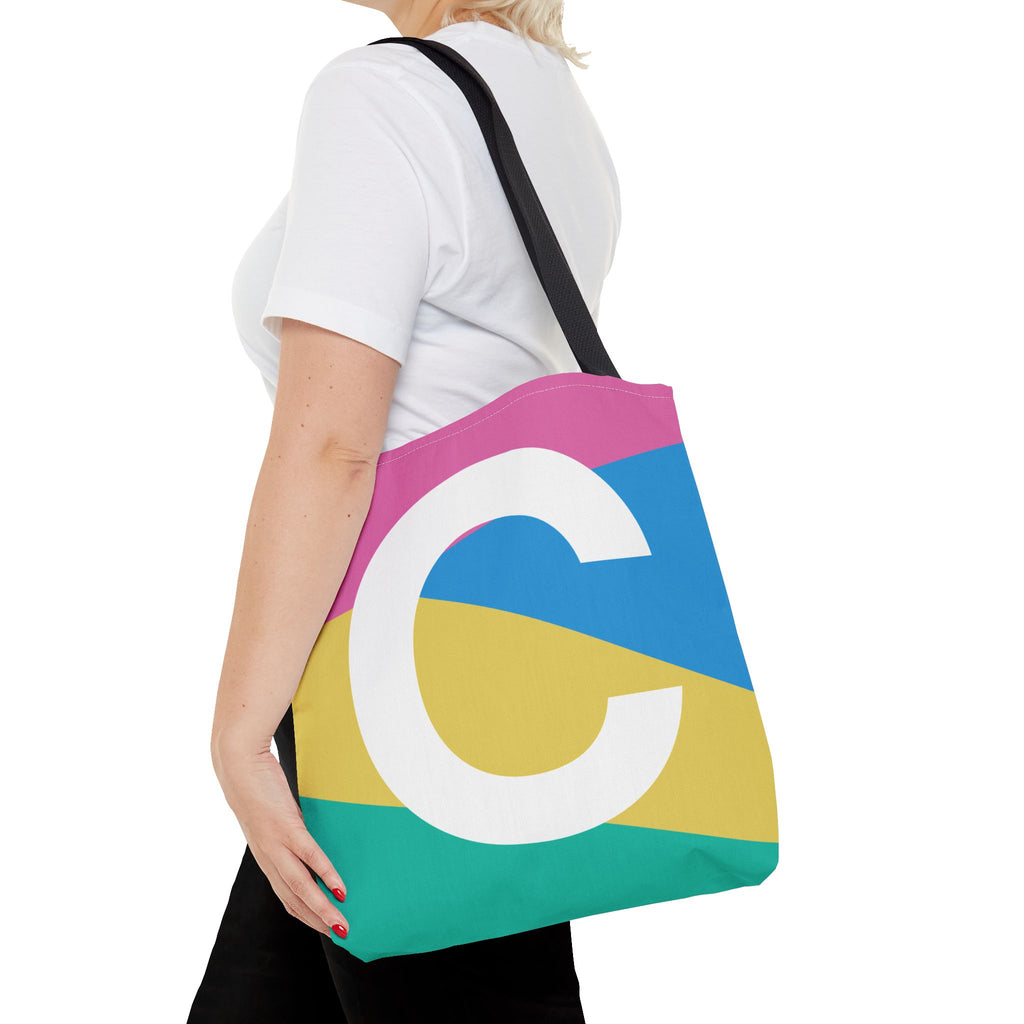 Monogram 'C' Colorblock Tote Bag — Personalized Initial C Shoulder Tote