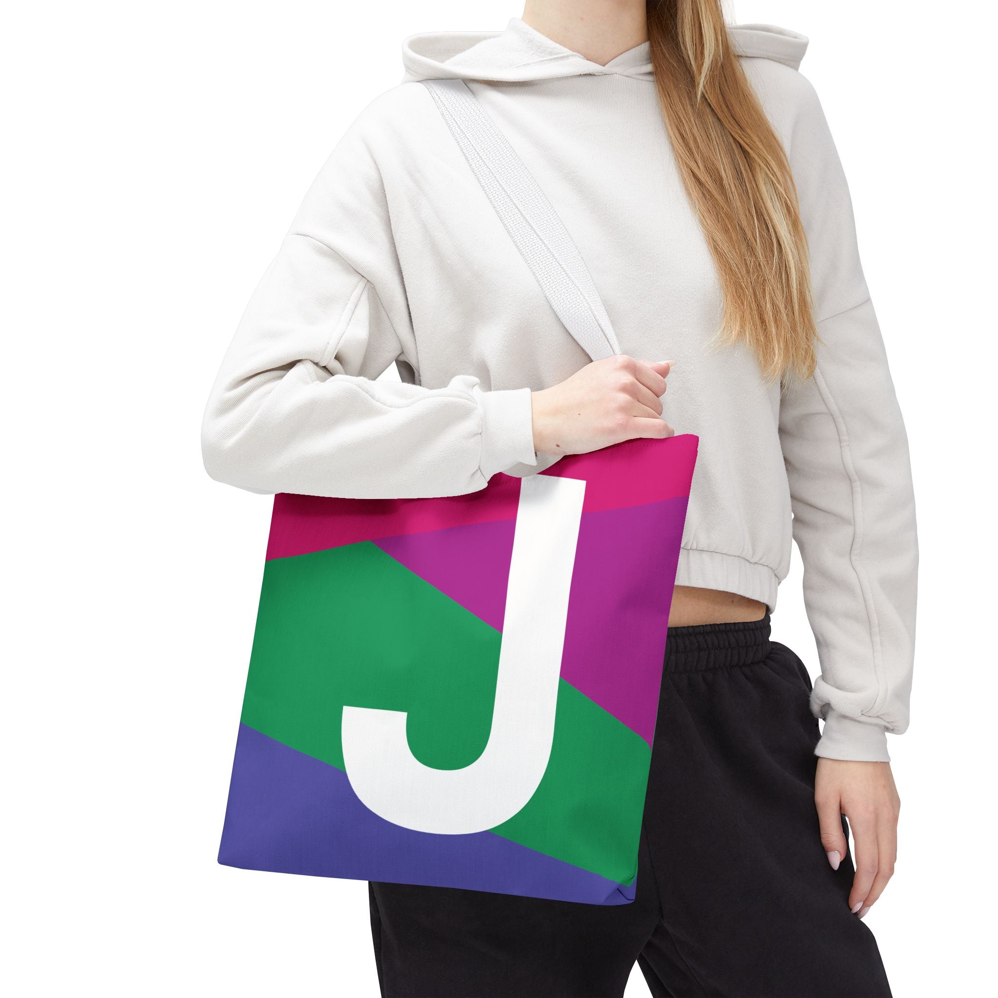 Monogram 'J' Colorblock Tote Bag — Personalized Initial J Shoulder Tote