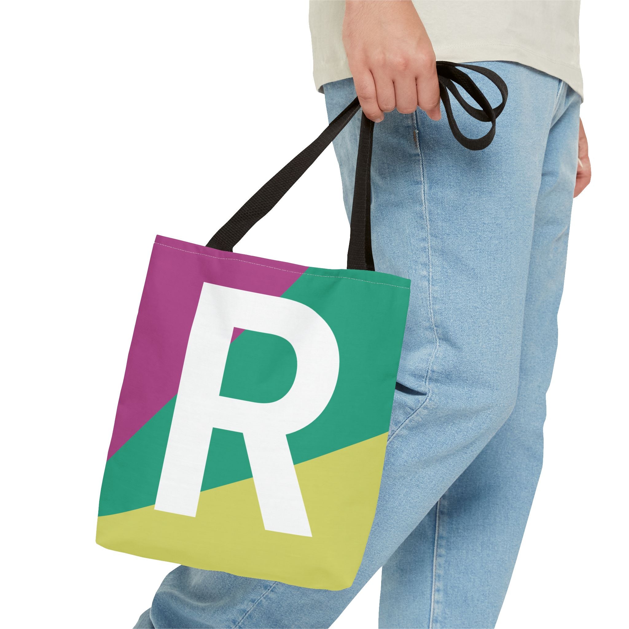 Monogram 'R' Colorblock Tote Bag — Personalized Initial R Shoulder Tote