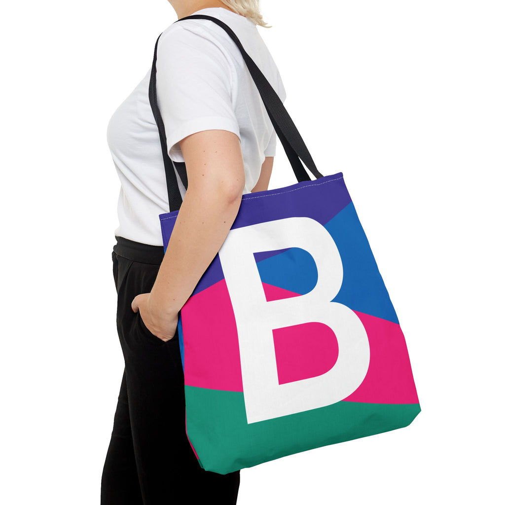 Monogram 'B' Colorblock Tote Bag — Personalized Initial B Shoulder Tote