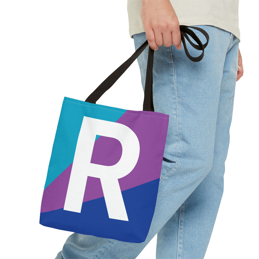 Monogram 'R' Colorblock Tote Bag — Personalized Initial R Shoulder Tote