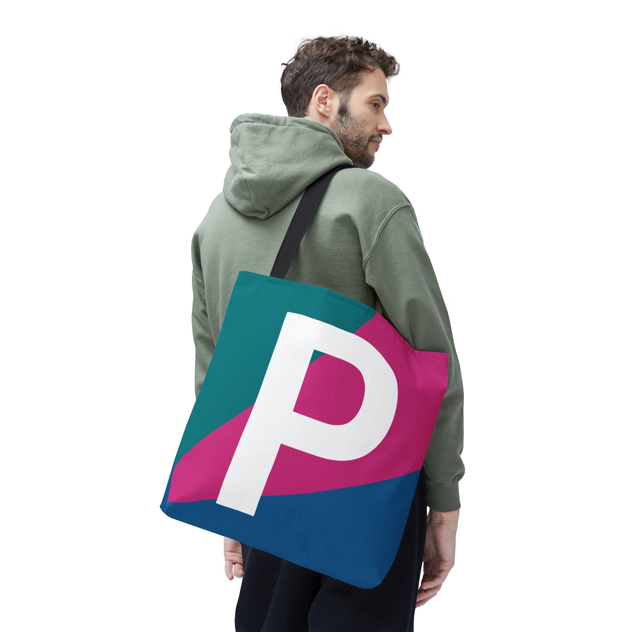 Monogram 'P' Colorblock Tote Bag — Personalized Initial P Shoulder Tote