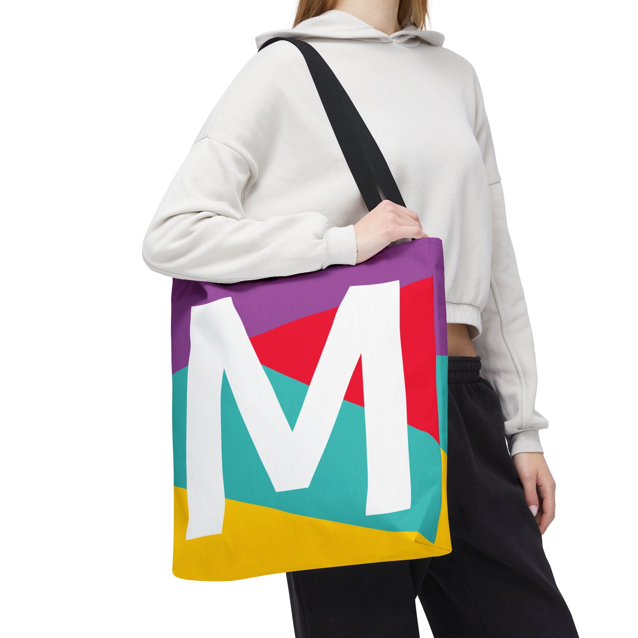 Monogram 'M' Colorblock Tote Bag — Personalized Initial M Shoulder Tote