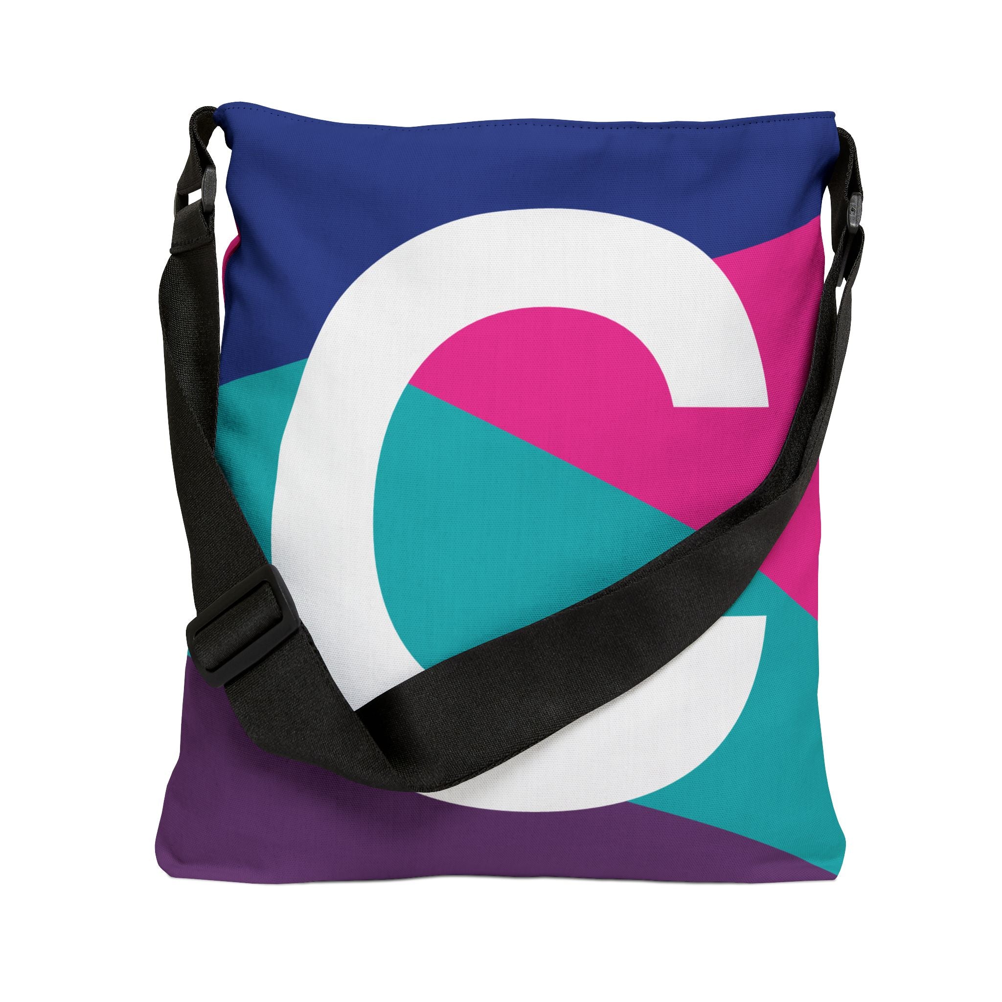 Initial Letter 'C' Colorblock Adjustable Tote Bag — Monogram Alphabet Shoulder Bag